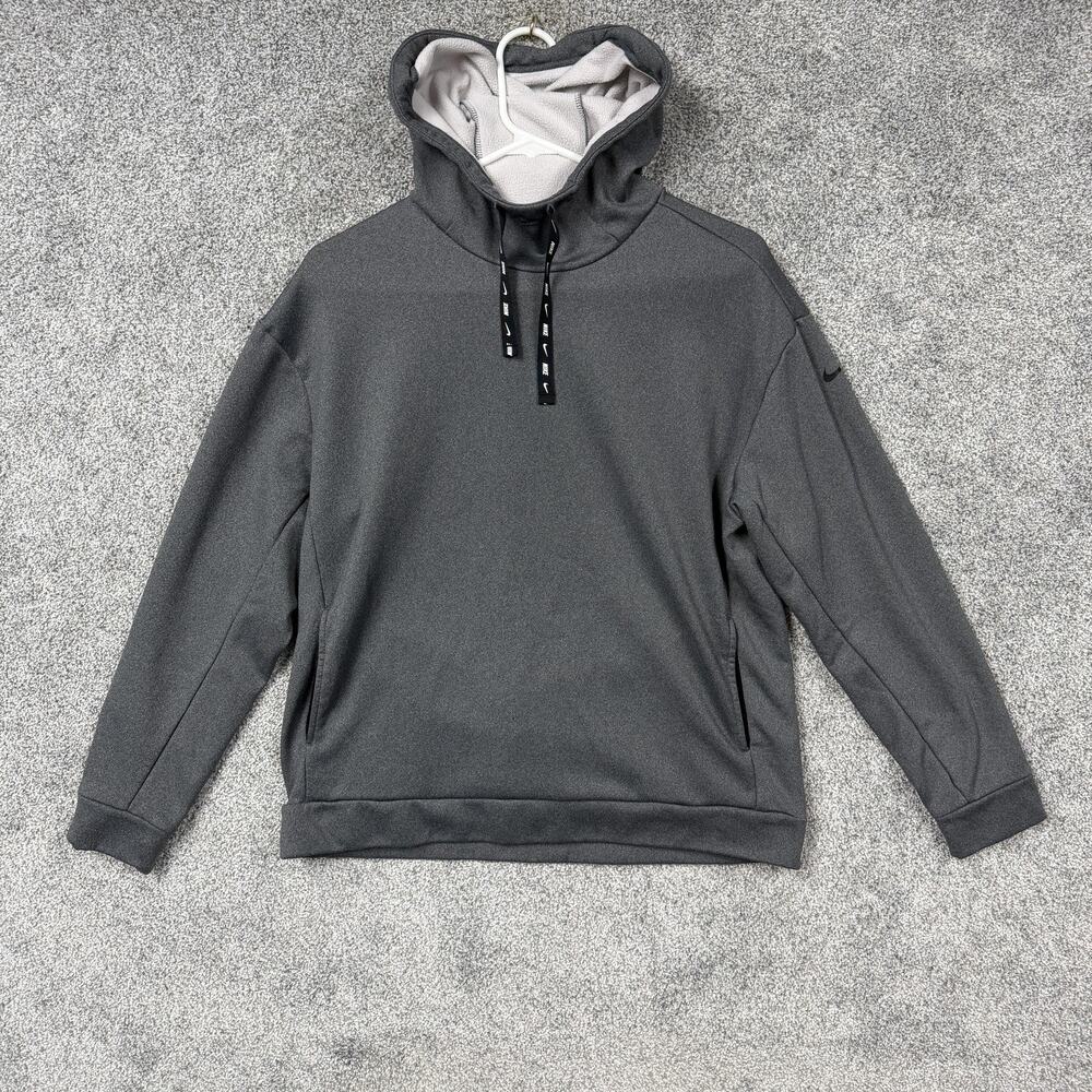 Nike One Therma Charcoal Fleece Hoodie Womens Small Gray Training Mini Swoosh